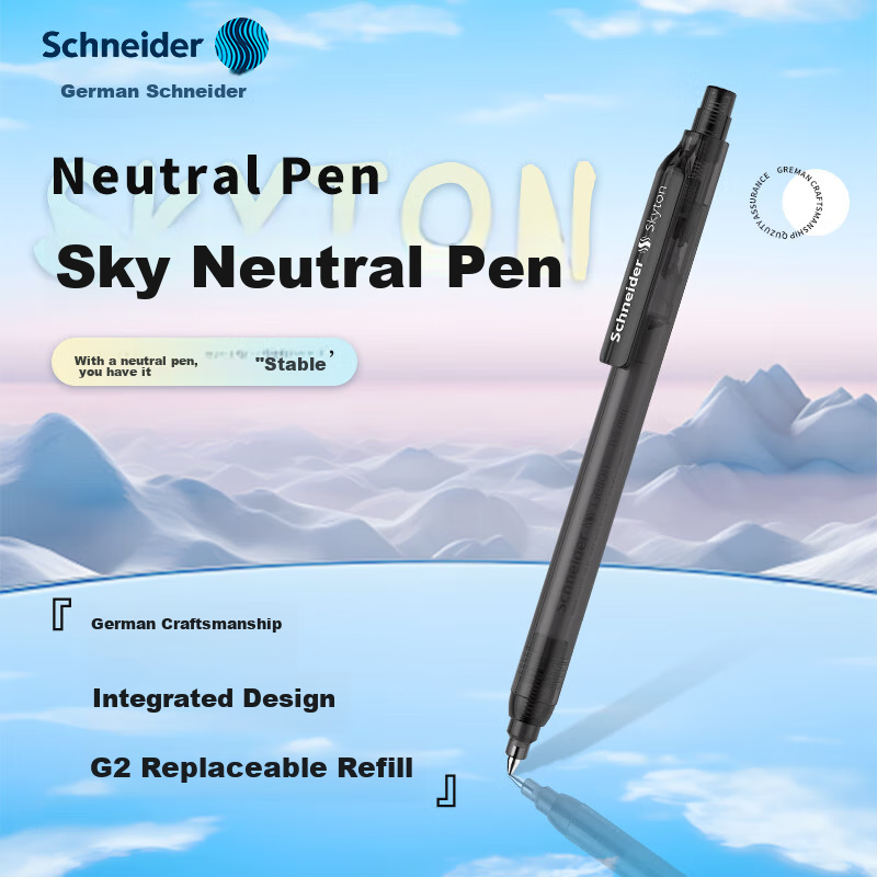 Schneider Gel Pen, 0.5mm, Black, Quick-Drying, Large Capacity, Retractable, Signing Pen, Writing Pen, Exam Pen, Office Meeting Pen - Sika Tong Transparent Black