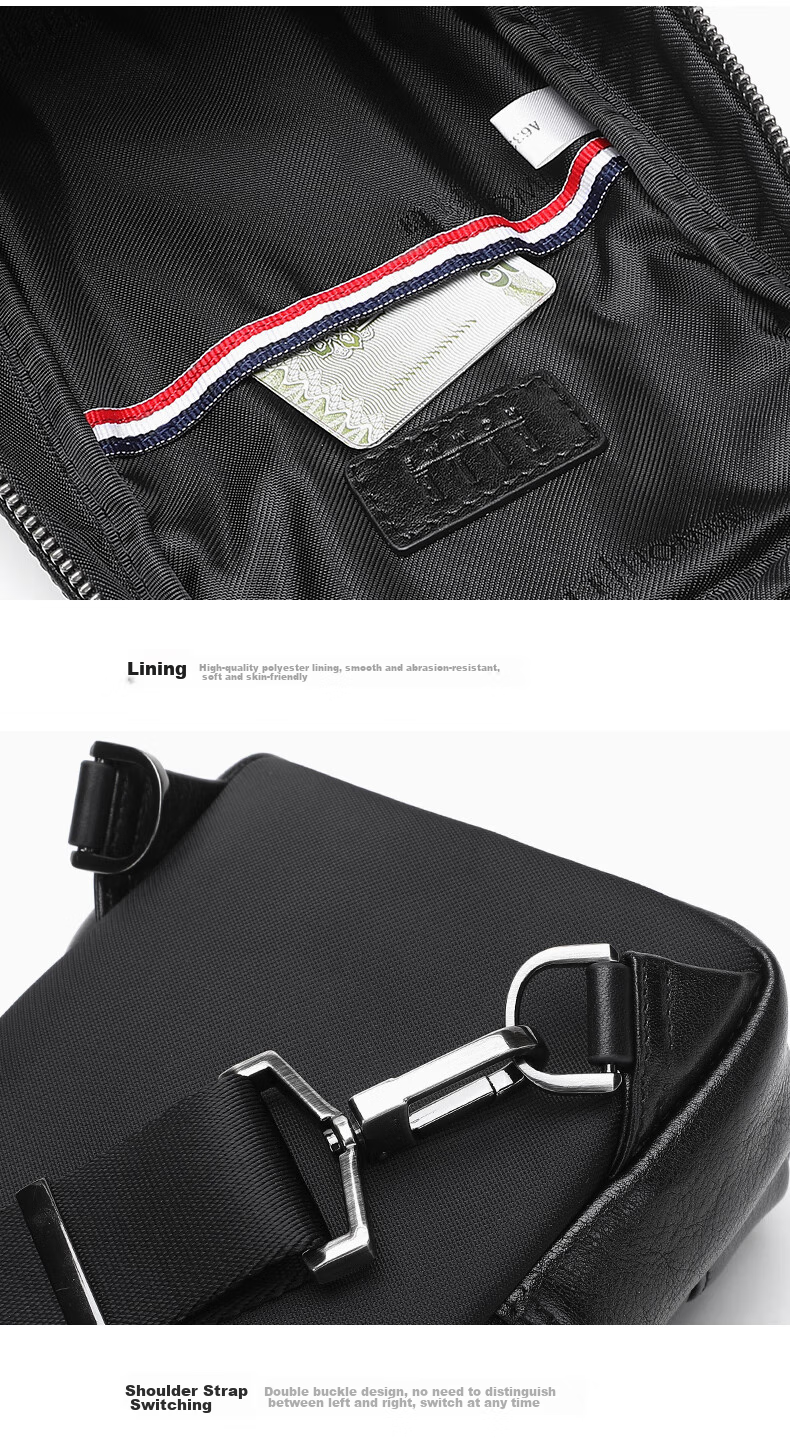 ELLE HOMME Fashion Men's Chest Bag, Casual Top-Grain Leather Shoulder Crossbody Bag, Trendy Men's Bag 04280 Black 11