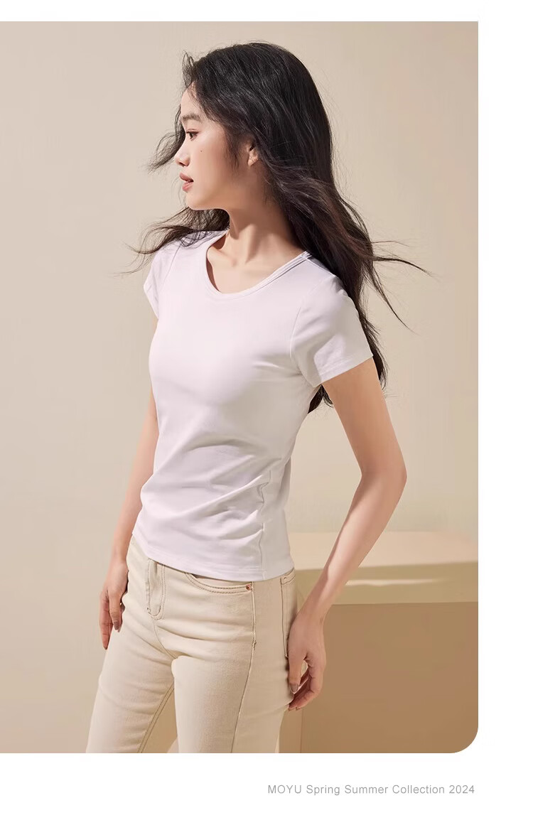 LangSha Women's T-Shirt, Spring And Summer Thin Style, Slimming Round Neck, Solid Color Cotton Base Layer, Versatile Breathable Women's Casual Short Sleeve 12