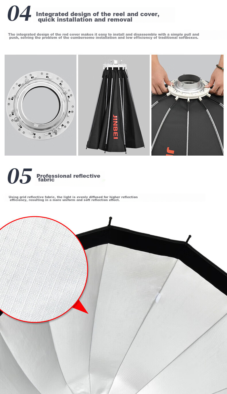 JINBEI Φ65/85/105CM Deep Diffusion Softbox, Softbox Accessory, Photography Light, LED Continuous Light, Flashlight, Studio Equipment, Φ65CM Deep Diffusion Softbox 10