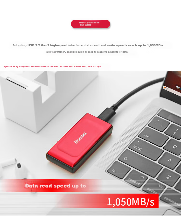 Kingston 2TB USB3.2 Gen 2 Portable Solid State Drive (PSSD) XS1000, Transfer Speed 1050MB/s, Lightweight And Stylish, External for Computer, Direct Connection to Phone, Red 3