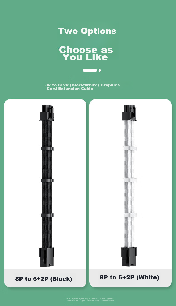 KELEPU Graphics Card Power Extension Cable, 8Pin to 6+2Pin Female to Male, Suitable for 8P/2*8P/3*8P/4*8P Graphics Cards, 300mm, Black 8