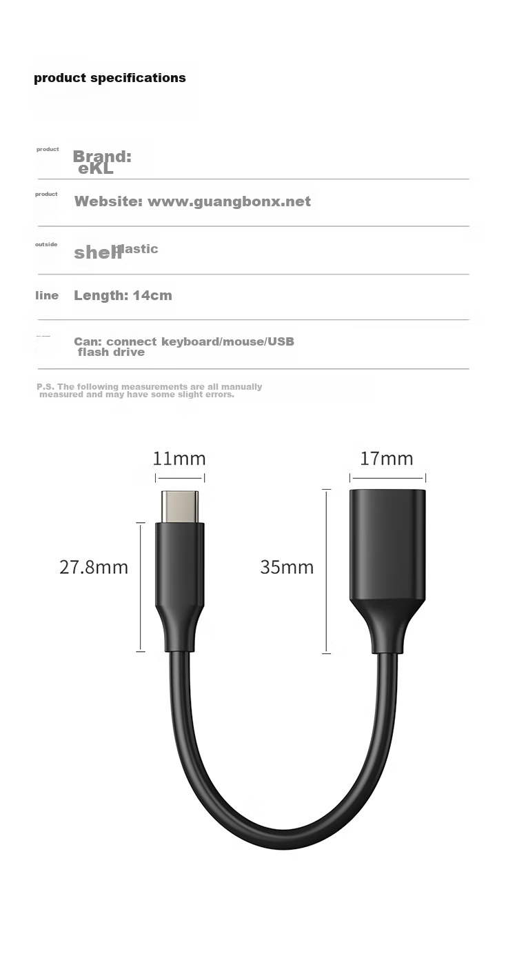 EKL Adapter Cable, Type-C to USB 3.0 Male to Female OTG Converter for Laptops, Tablets, Smartphones, Connecting USB Drives, Mouse Keys, Card Readers, Mobile Hard Drives for Data Transfer 9