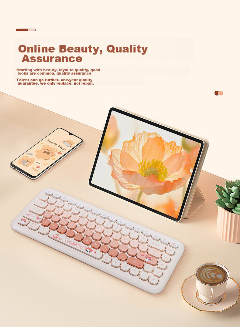 Lenovo Invests in Brand Yinengzhe Wireless Bluetooth Keyboard, Round Keycaps, Cute Desk Decoration, Suitable for Tablets/laptops/XiaoXin, Gift for Women, Gradient Cherry Blossom Pink K520 4
