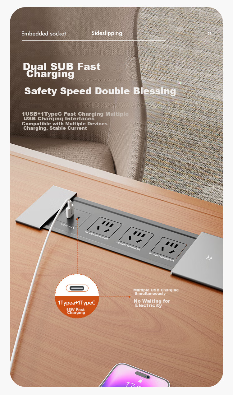Comfort Embedded Desktop Power Strip Recessed Socket Island Table Desk Dining Table Hidden Socket Sliding Cover Embedded Power Strip 6
