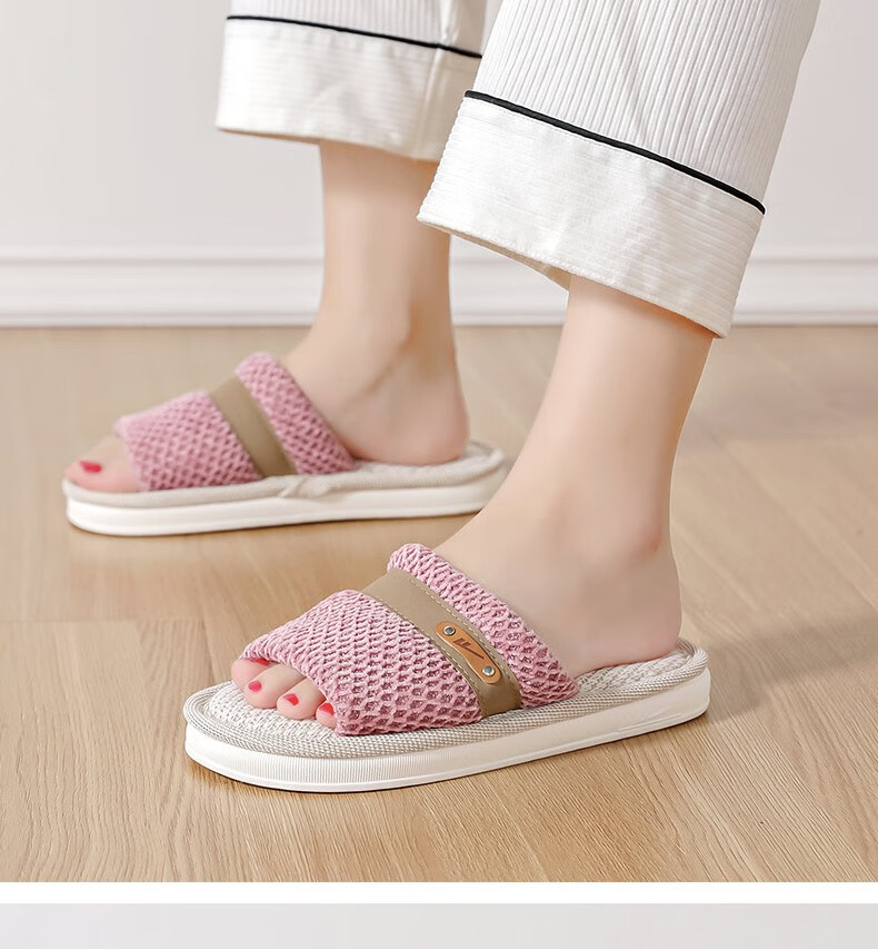 Huili Linen Slippers for Men And Women, Sweat-Absorbing And Breathable Home Shoes, Indoor All-Season Floor Slippers HL0215 Pink Size 40-41 12