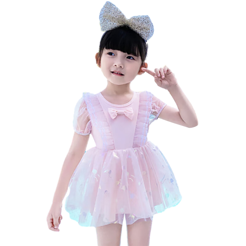 F.DYRAA Girls' One-Piece Swimsuit for Children, Cute Princess Style for Swimming Pool And Hot Springs, 32649 Pink XL