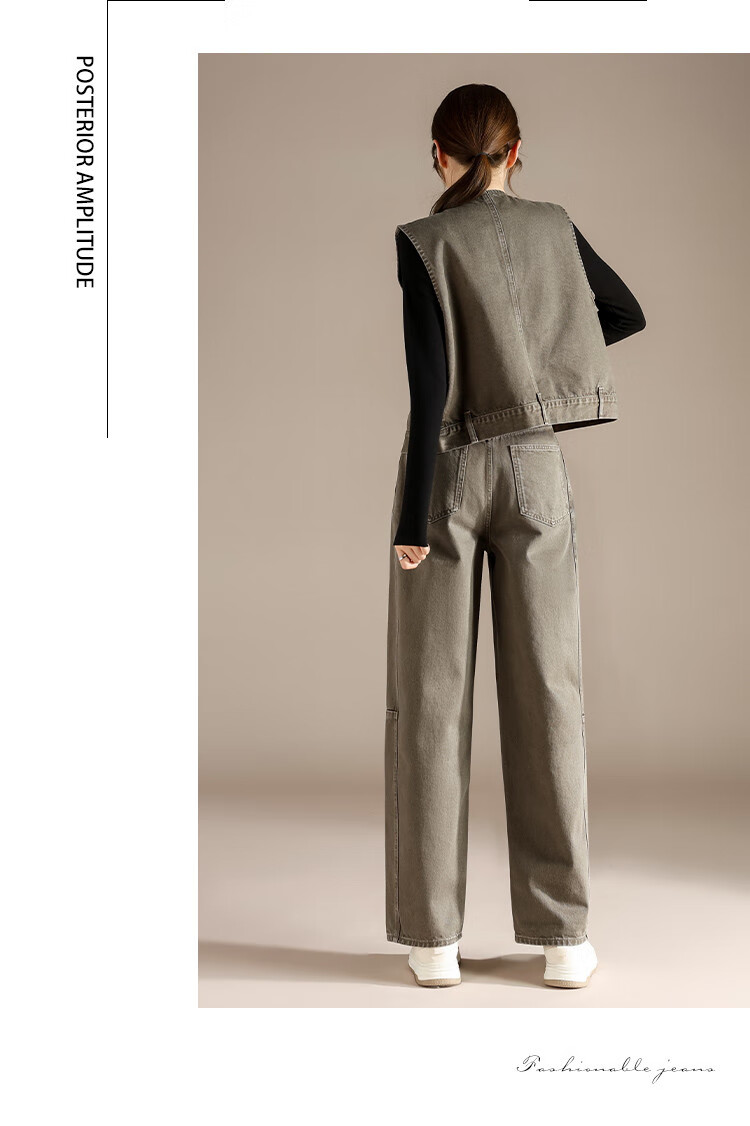 RAIN.CUN High-End Vintage Mud Gray Harem Jeans for Women, New High-Waist Loose-Fit Banana Pants for Fall 2024 2