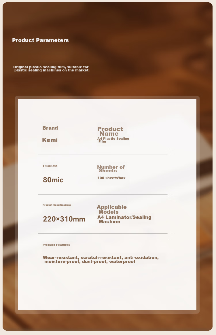 Kemi (Comet) Laminating Pouches, Photo Laminating Film, High-Quality Specialized Card Protection Film/laminating Film, 220*310mm A4 Size, 100 Sheets, 80 Microns Thickness 7