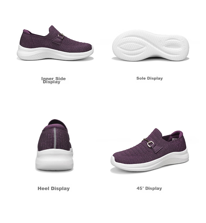 Zulijian Elderly Women's Shoes, Summer Slip-On Mom Shoes, Breathable Soft-Soled Walking Shoes, Casual Women's Shoes, 6040K Burgundy Purple, Size 39 13