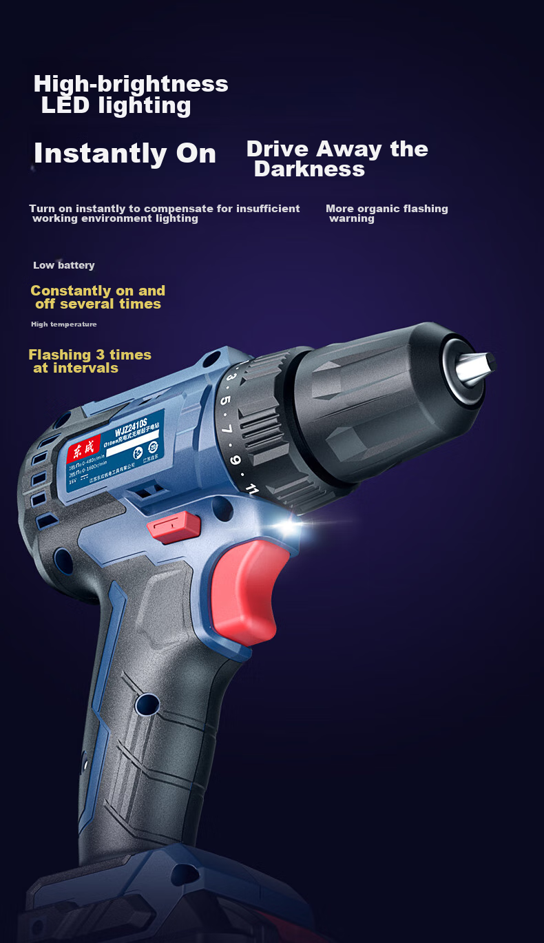 Dongcheng 16V Brushless Lithium Drill WJZ2410S, Rechargeable Dual-Battery Electric Drill, Household Power Screwdriver, Power Tool 8