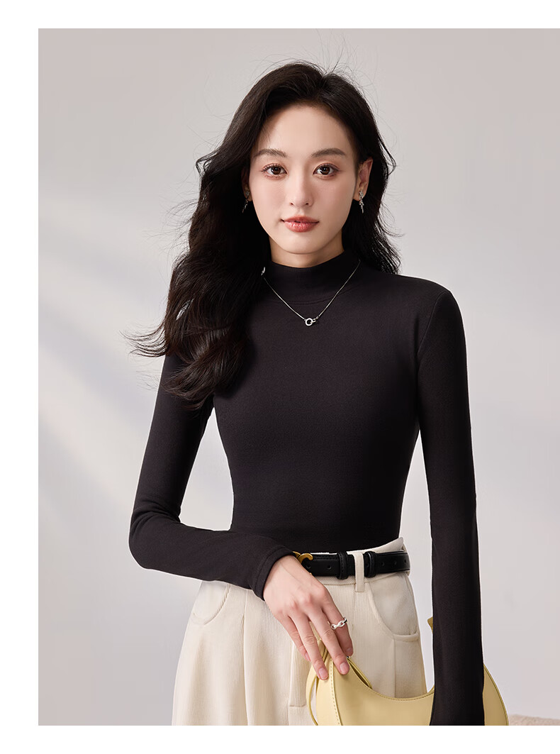LangSha Women's Base Layer Top for Spring And Autumn, Thickened German Velvet Semi-Turtleneck Inner Wear, Elegant Slim-Fit High-End Long-Sleeve Undershirt 24