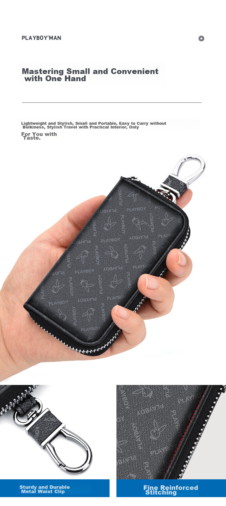 PLAYBOY Men's Key Case, Multifunctional Storage Card Holder, Protective Cover, Simple Home Key Pouch, Birthday Gift 4