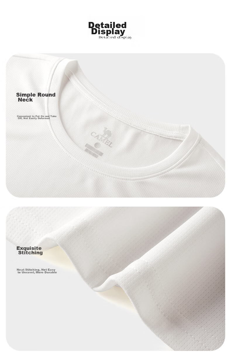 CAMEL Outdoor Quick-Dry T-Shirt, Men's Honeycomb Mesh Breathable Top, Simple Sports Round Neck Short Sleeve for Women, A14BZ00079 20