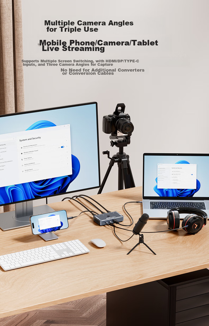 Acasis Video Capture Card, 4K 60Hz HD Video DP Capture Card, Multi-Channel Live Streaming Dedicated Switcher for Studio, HDMI/DP/Type-C Compatible, Phone Camera Recording, VC-008 4
