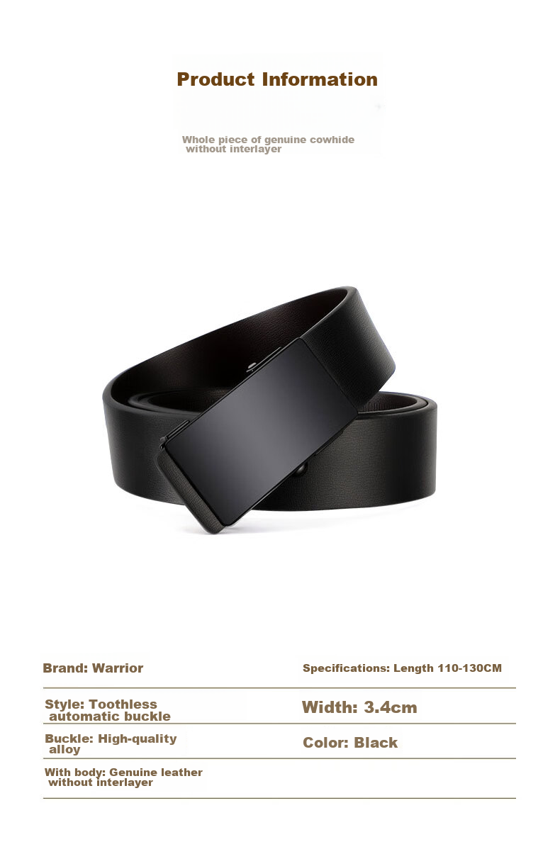 Huili Men's Genuine Leather Belt with Automatic Buckle, New High-Quality Cowhide Business Casual Simple Waist Belt 14