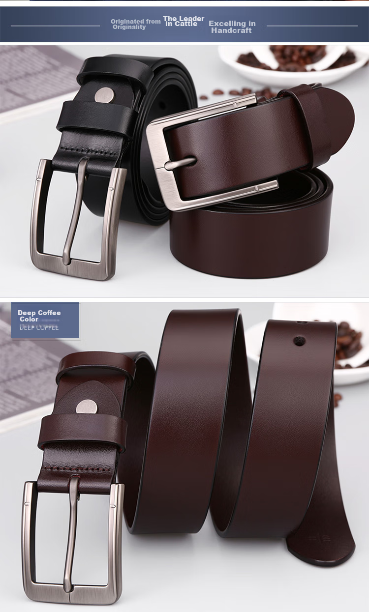 Cattlesboss Men's Genuine Leather Belt with Pin Buckle, Top-Grain Cowhide Waistband 1253 Gift for Dad, Dark Brown, 120cm 10