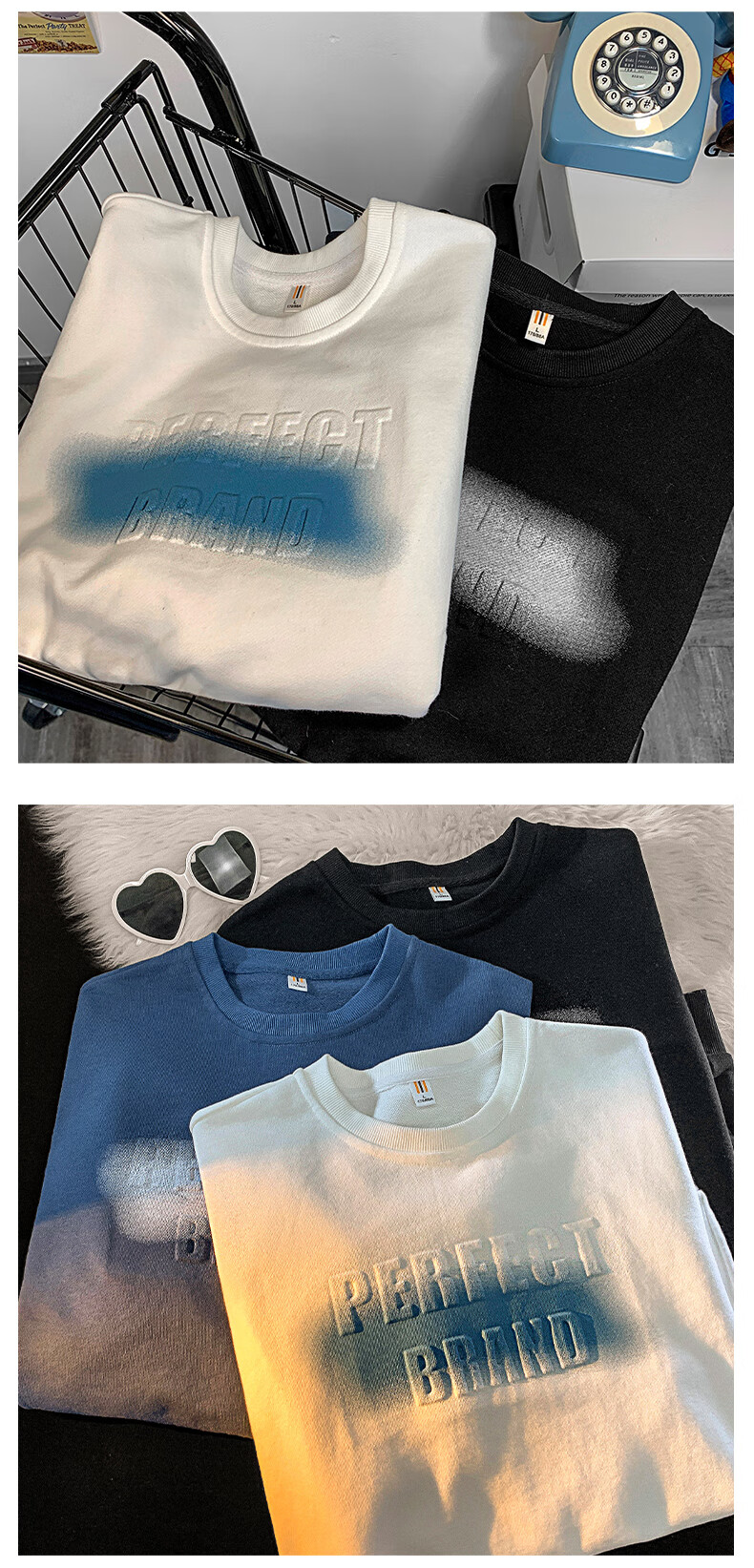 Foss Phil Men's Spring Autumn Colorblock Layered Collar Sweatshirt Casual Polo Shirt YWY1022 Glacier White XL 28
