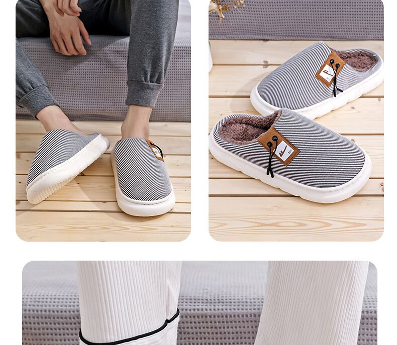 Huili Simple Thick-Soled Fleece-Lined Cotton Slippers for Indoor And Outdoor Wear, Warm Couple's Cotton Slides HL0650 Red Size 40-41 21