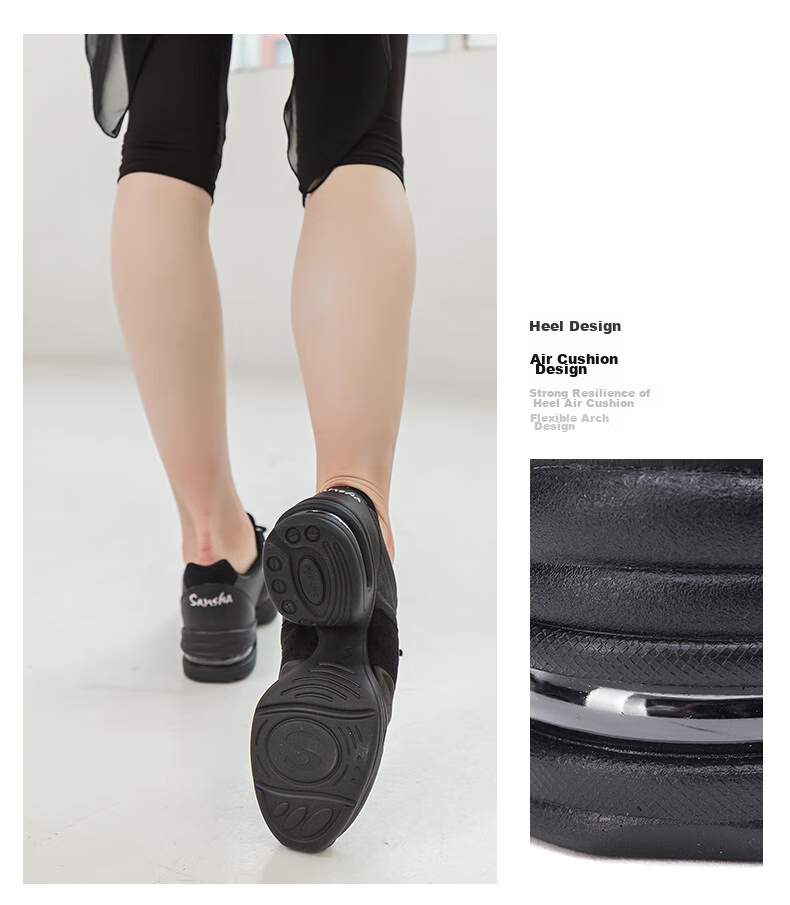 Sansha Modern Dance Shoes for Women, Jazz Soft-Soled Breathable Leather Square Dance Shoes H166LPI Black Size 39 6