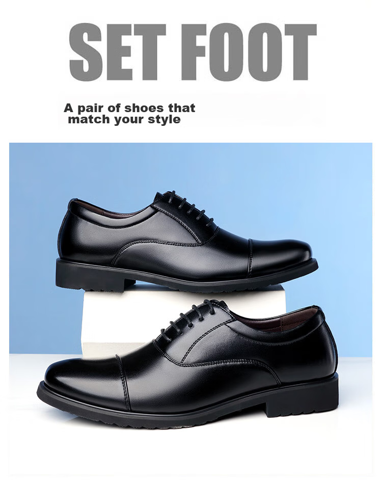 BEIOUTU Men's Leather Shoes, Fashionable Three-Joint Business Formal Shoes, Comfortable Lace-Up Casual Men's Footwear, 8827 Black, Size 41 2