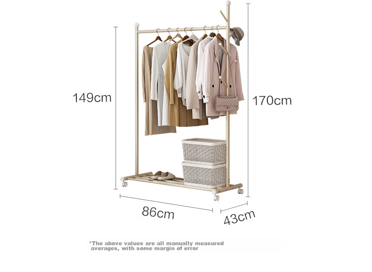 QIAONAMEI Clothes Drying Rack, Floor-Standing Bedroom Coat Rack, Indoor Dormitory Clothes Hanger, Storage Rack, Balcony Clothes Rod, 2441-WH 20