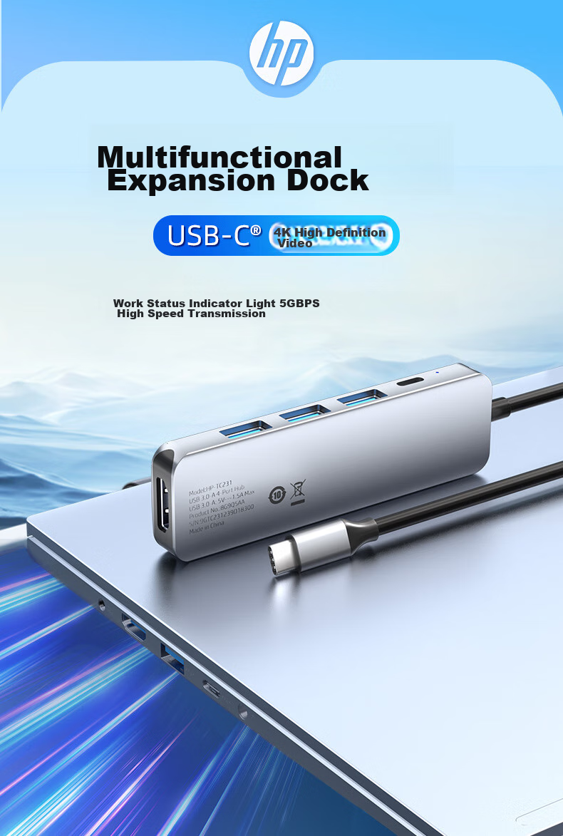 HP Type-C Expansion Dock, USB3.0 Hub, HDMI Converter, 100W PD Fast Charging Hub, for Phones, Computers And Laptops 2