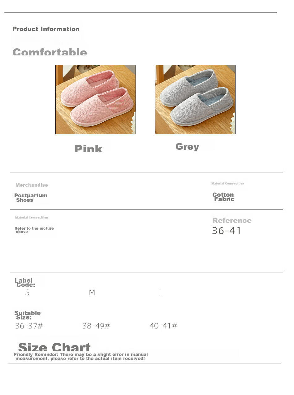 GUOLUOFEI Postpartum Shoes, Maternity Heel Covers, Spring And Summer Confinement Shoes for Women, Summer Cotton Slippers for Pregnant Women, Pink, Size 36-37 5