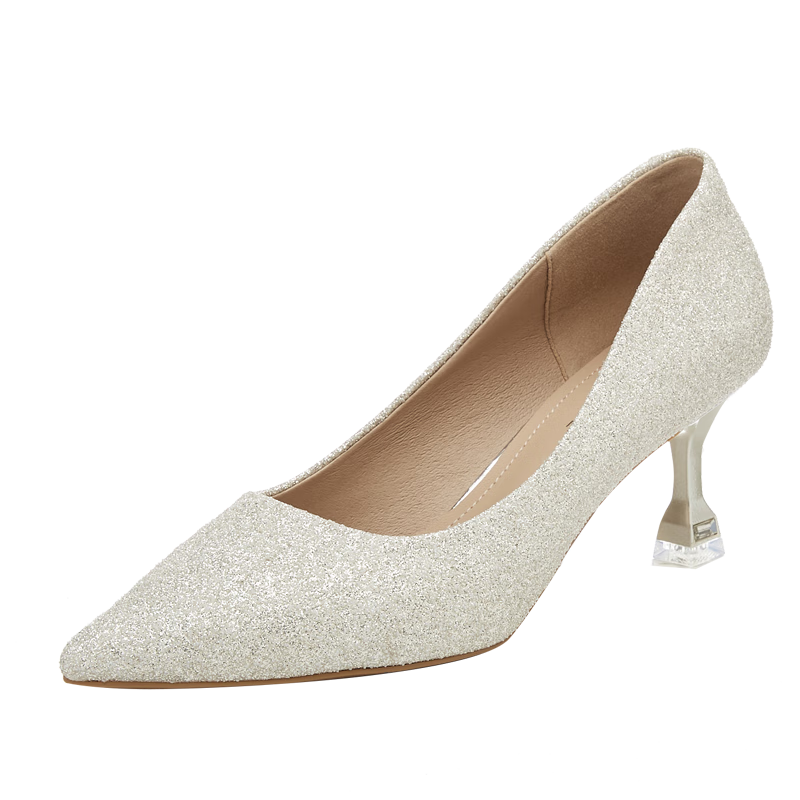 DAPHNE Women's High Heels, Pointed Toe, Stiletto, Elegant Sequined Wedding Shoes, Women's Pumps, 4623101088, Silver, Size 35