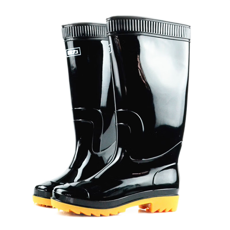 Warrior High Tube Rain Boots Waterproof Outdoor Non-Slip Rubber Shoes Reflective Patch Upgrade Model 8127 Black Size 45