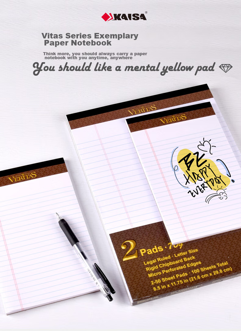 KAISA VERITAS Series Paper Notebook, American A4 Size, 50 Sheets, Thick Paper, Work Journal, Draft Book, 2-Pack 1