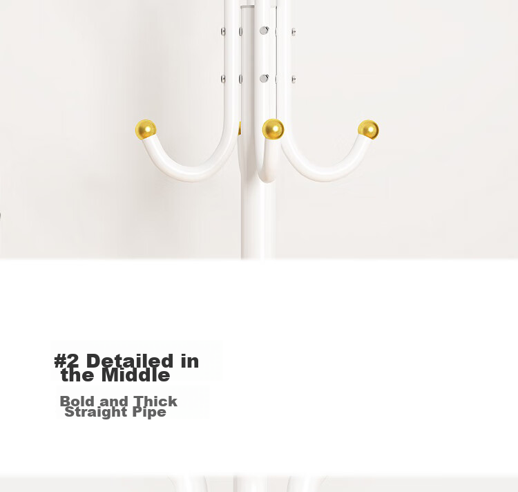 Anerya Iron Coat Rack, Floor-Standing Bedroom Clothes Hanger, Simple Indoor Multi-Hook Garment Stand, Luxury White Versio 12