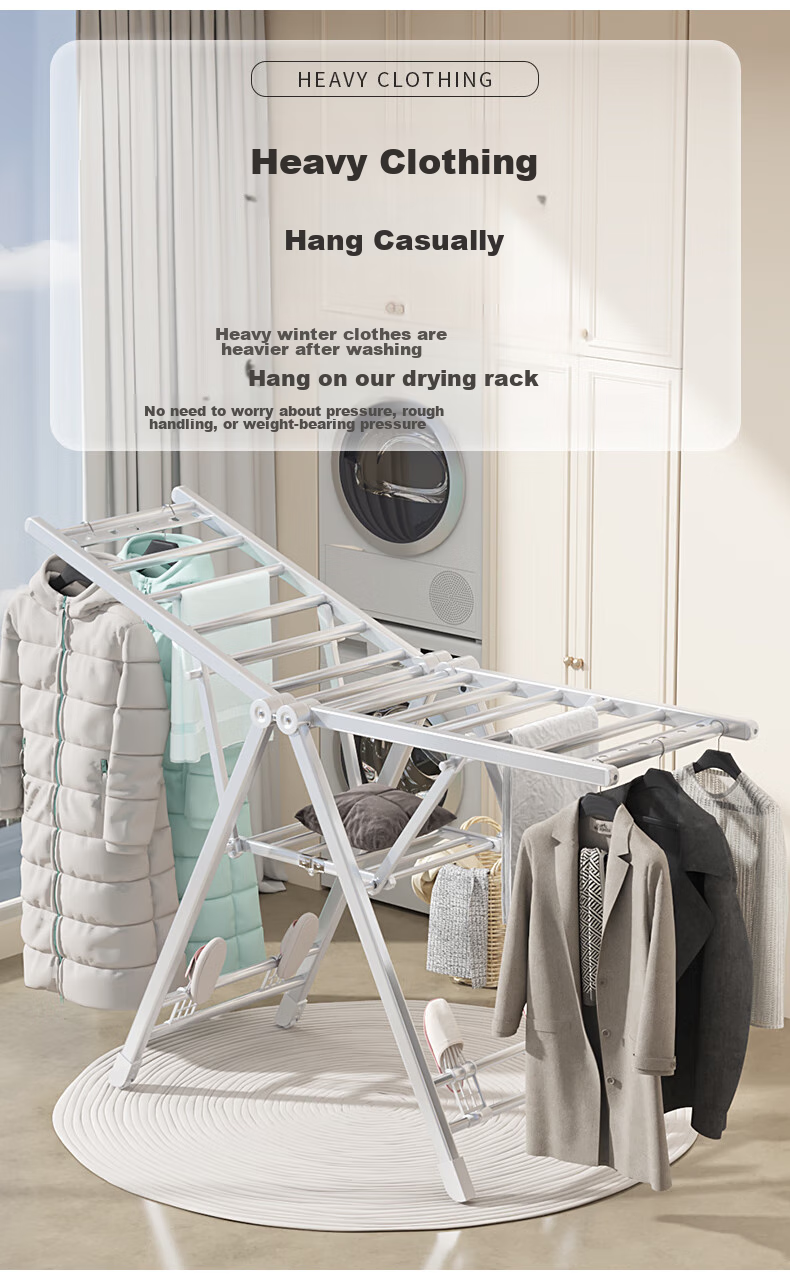 HKG Aluminum Alloy Wing-Shaped Folding Clothes Drying Rack for Balcony, Indoor And Outdoor Use, Suitable for Hanging Clothes And Quilts, 1.6m 8