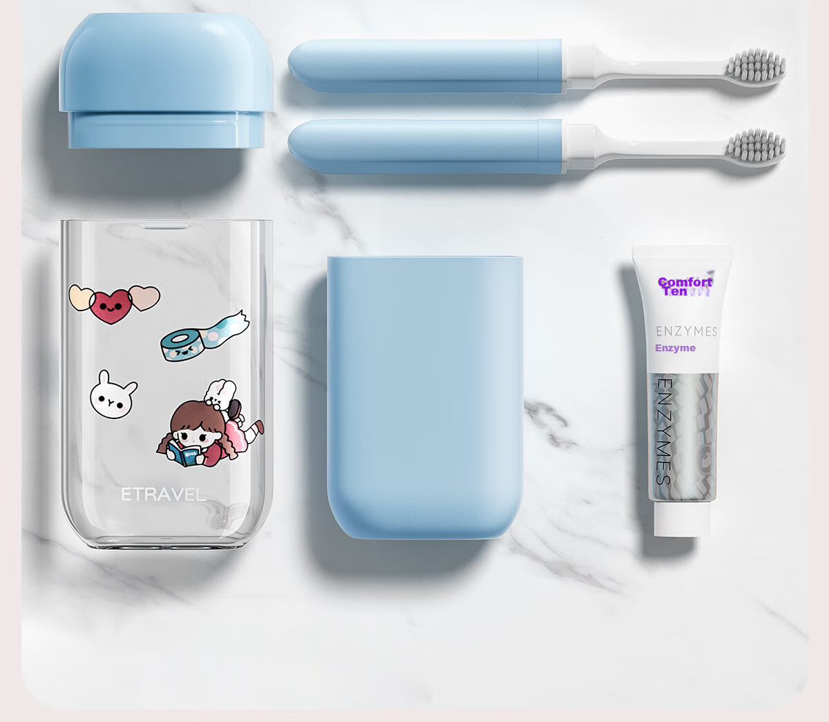 BADIGAO Travel Toiletry Cup Set with Toothpaste, Toothbrush, Portable Three-In Storage Box, Mouthwash Cup for Travel, Business Trips And Hotel Use 11