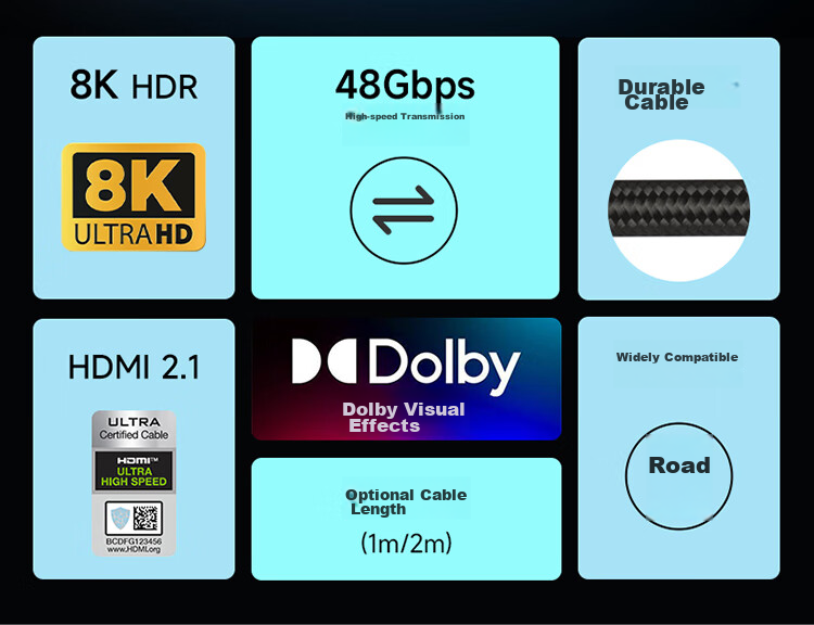 BELKIN HDMI 2.1 Extension Cable, 48Gbps Monitor Connection Cable, 4K Dynamic HDR High-Definition Video Cable, 8K Digital EARC Cable, Braided Version, 2 Meters, AV10176 4