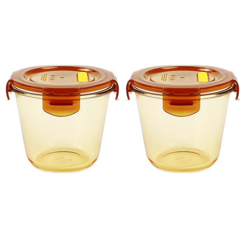 Chuangde Heat-Resistant Glass Soup Cup, Microwave-Safe Food Storage Container, Refrigerator Organizer Bowl, Breakfast Cup, Lunch Box, Amber Color, 700ml*2