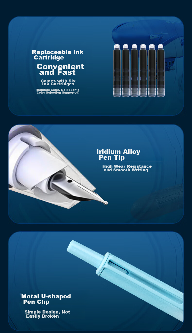 HERO Fountain Pen 3176, Retractable Fountain Pen for Third-Grade Elementary Students, Iridium Nib, Blue 6