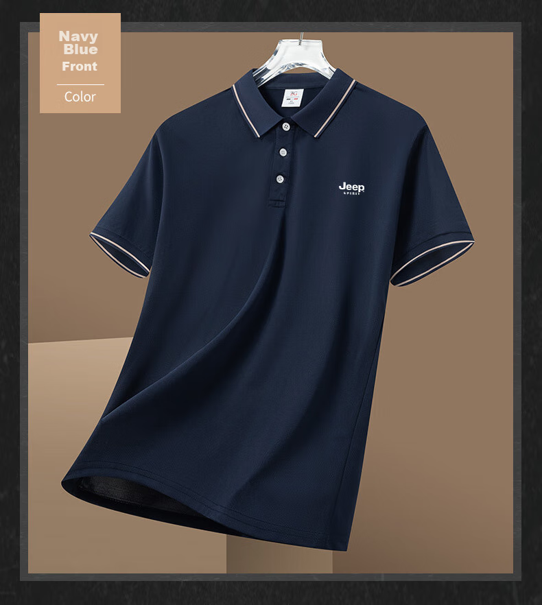 JEEP SPIRIT Men's Short-Sleeve T-Shirt, Summer Business Casual Polo Shirt with Collar, Solid Color Breathable, Black, Size L 17