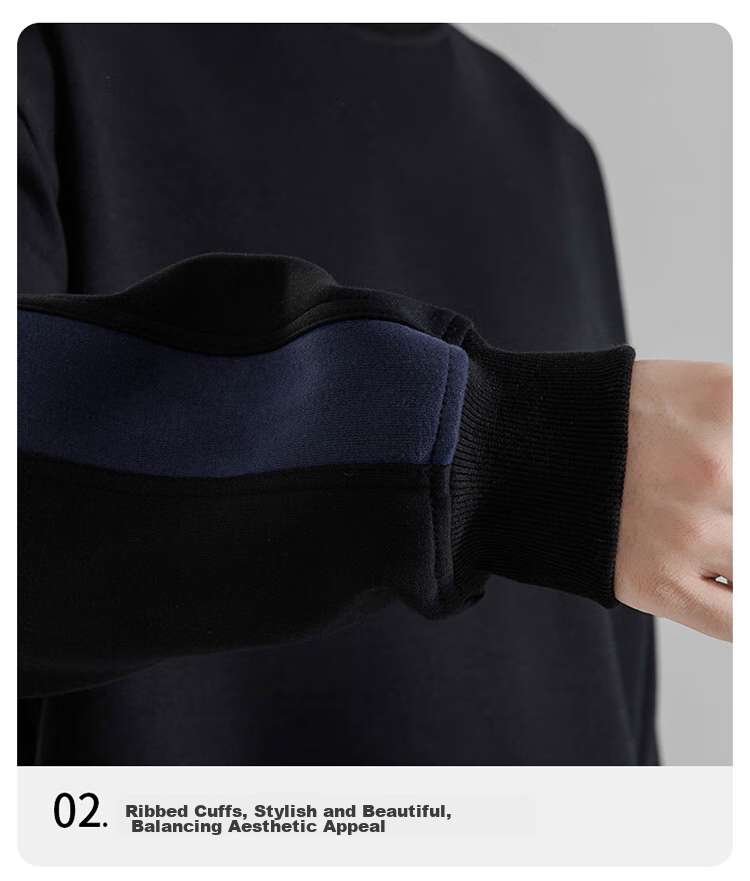 Foss Phil Crew Neck Sweatshirt for Men, Spring And Autumn Loose Casual Patchwork Color-Block Trendy T-Shirt Top 8883 Black M 15
