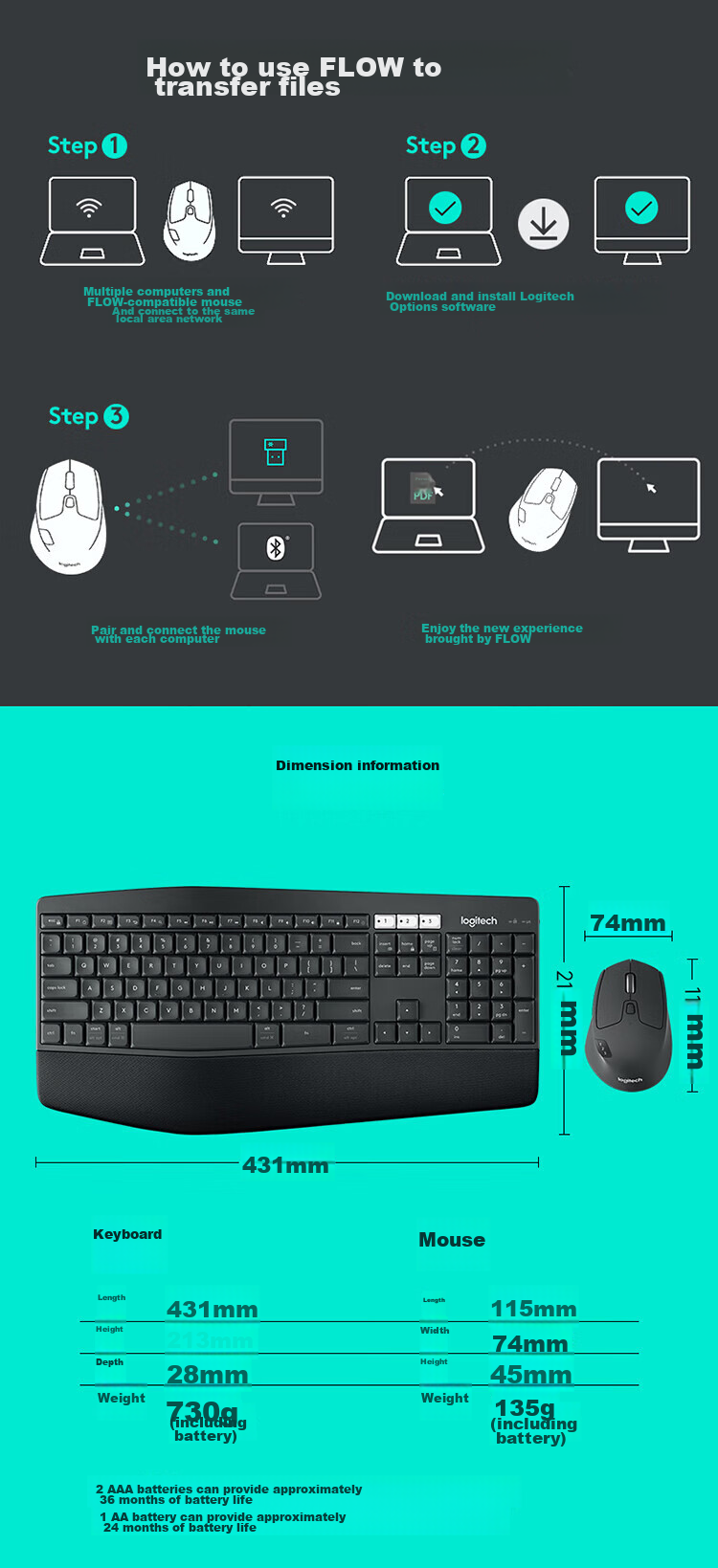 Logitech MK850 [Enterprise Grade] Wireless Bluetooth Office Keyboard And Mouse Combo, Mac IPad Computer Keyboard Dual-Mode Connection with Palm Rest, Black [Group Purchase Discount] 5