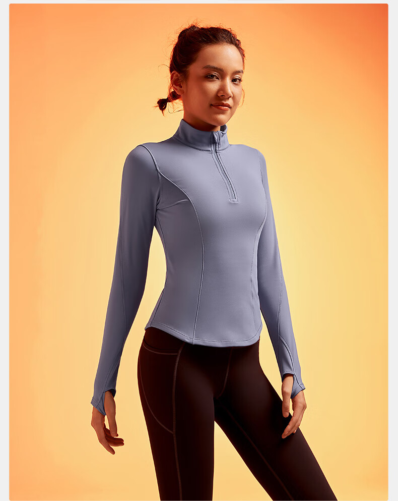 VFU Meowmei Rong Sports Top for Women, Half-Zip Fitness Wear, Autumn And Winter Fleece-Lined Yoga Outfit, Light Cyan Blue, XL 19
