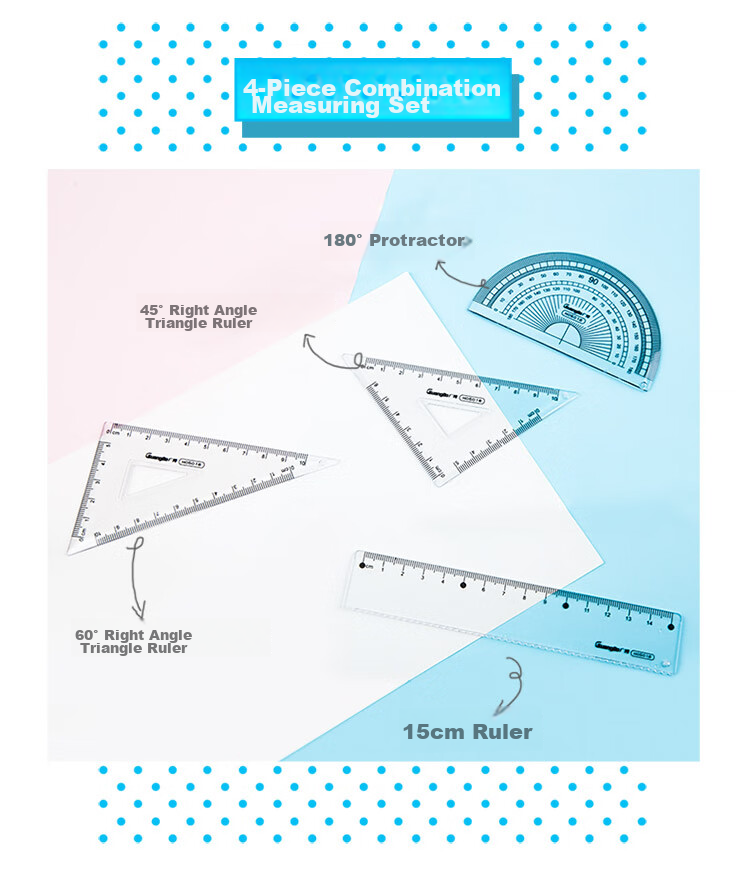 GuangBo Student Stationery Drawing And Exam Ruler Set Minimalist Style (Straight Ruler + Two Triangle Rulers + Protractor) Combination Pack H05323 6
