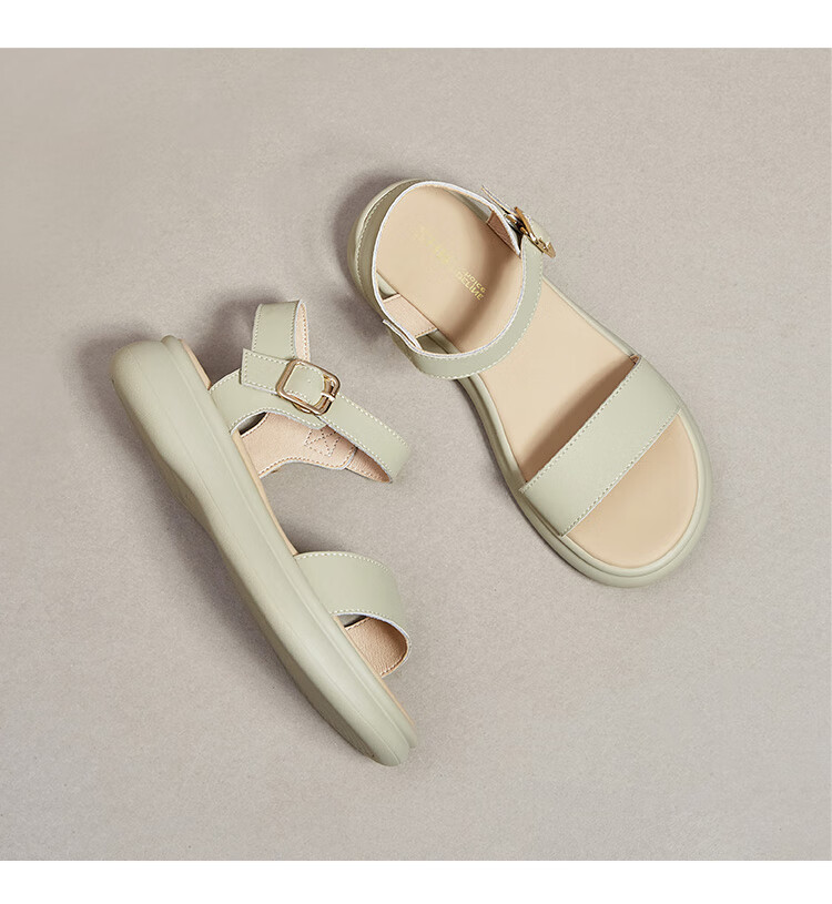 ZHR Women's Summer Sandals 2026 New Thick Sole One-Strap Beach Roman Slippers M561 Apricot Size 35 24