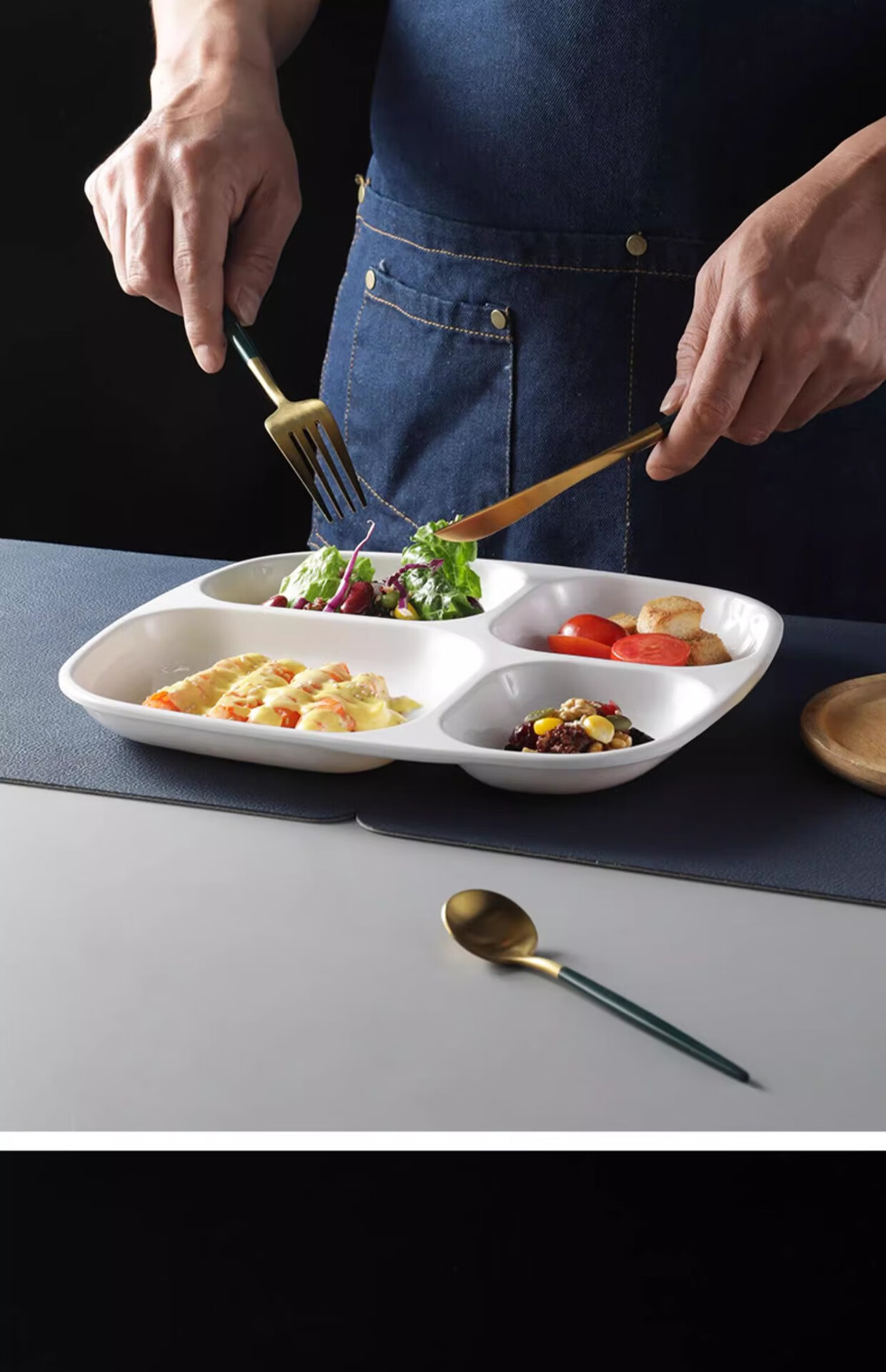 Chuwanya Melamine Fast Food Tray, Round Six-Compartment Imitation Porcelain Serving Plate, Commercial Use for Factories And School Cafeterias, Tableware And Meal Box 17