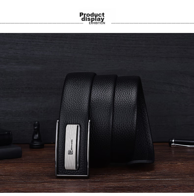Pierre Cardin Men's Belt, Top Grain Leather, Buckle Waistband, Smooth Buckle Trouser Belt, Gift Box, Present, Black, 115-120 11