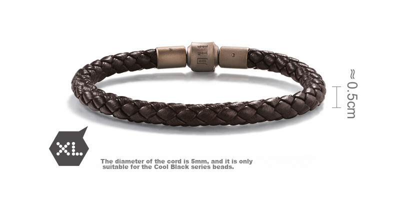 CHOW SANG SANG [Choushang] Charme Bead Bracelet with 5mm Thick Cord, Lucky Bead Leather Cord, AA19 3