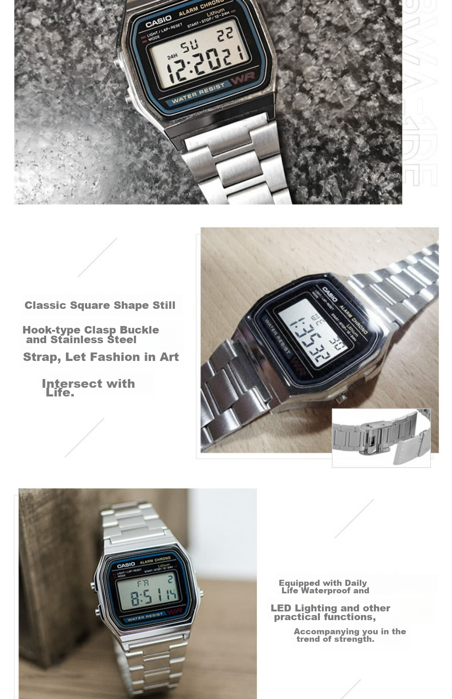 CASIO Men's Watch, Small Gold Watch, Small Square Couple Sports Student Electronic Watch for Men And Women, Gift A159W-N1D 3