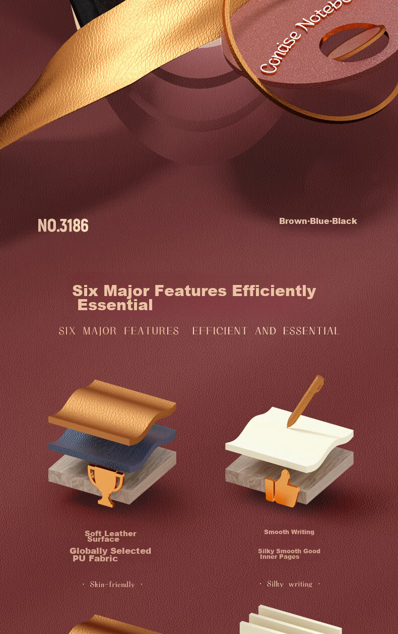 Deli Customizable Leather Notebook, 25K 160 Sheets, Thick Business Diary, Meeting Notepad, Office Supplies, Brown, 3186 3
