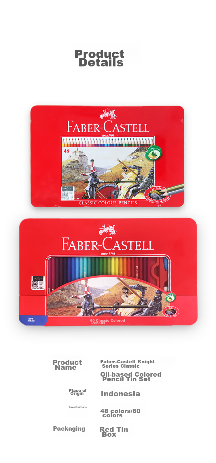 Faber-Castell Oil-Based Colored Pencils, 60 Colors + 60 Holes, Drawing Pencil Set with Pen Holder, 115865 Red Tin Box Packaging, Art Sketching Pencils 3
