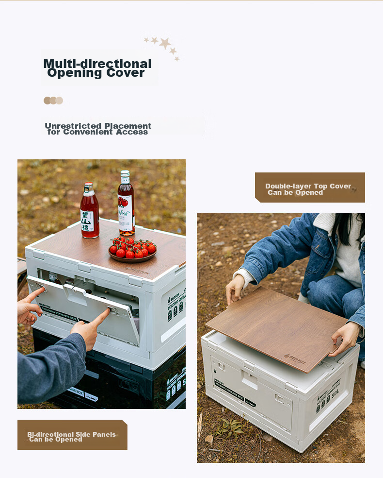 E-Rover Outdoor Storage Box, Camping Folding Box, Camping Organizer Box, Car Trunk Storage Box, Wooden Lid Clothes Storage Box 5